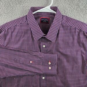 Untuckit‎ Dress Shirt Men Large Button Up Long Sleeve Navy Red Plaid
